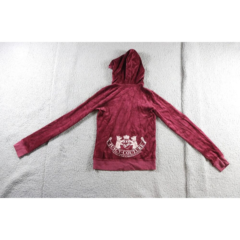 Juicy Couture Vintage Kids 12/14 XL Red Burgundy Hoodie Velour Sweatshirt USA